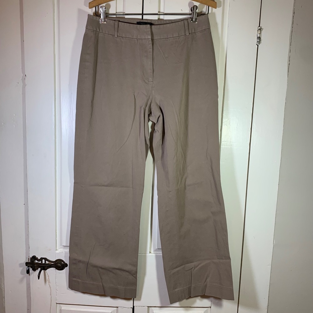 Tahari‎ Arthur S. Levine Womens 8 Tan Wide Leg Cotton Stretch Trousers Pants
